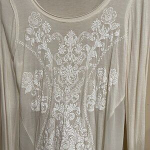 FABULOUS Vintage MNK "High-Low" Chiffon & Embellished Ivory-White Women's Top